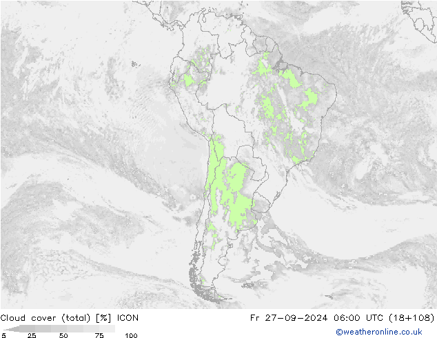 Nubes (total) ICON vie 27.09.2024 06 UTC