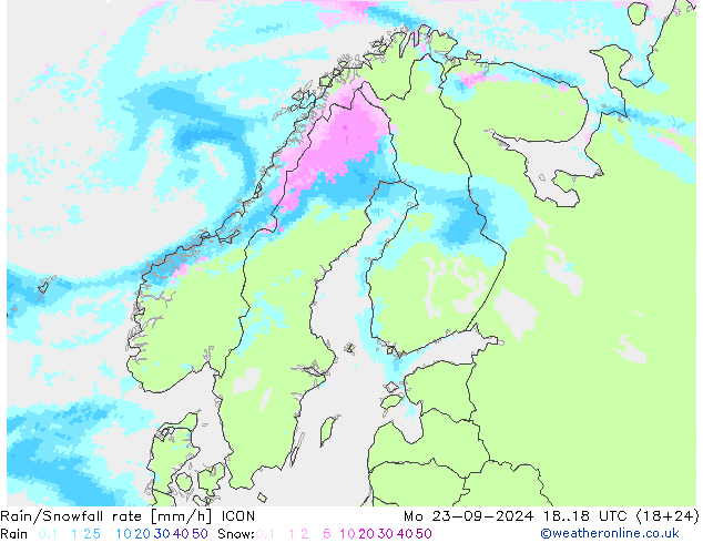 Regen/Schneefallrate ICON Mo 23.09.2024 18 UTC