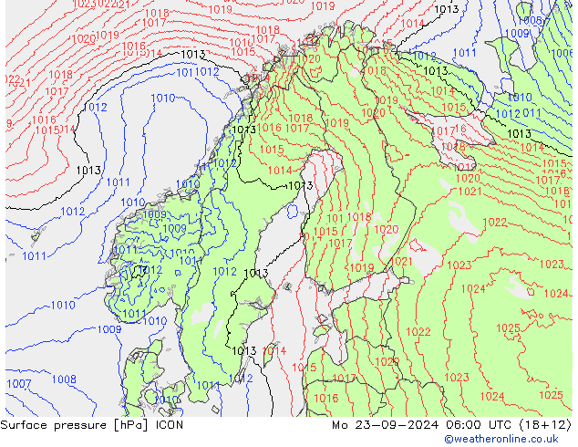 Surface pressure ICON Mo 23.09.2024 06 UTC