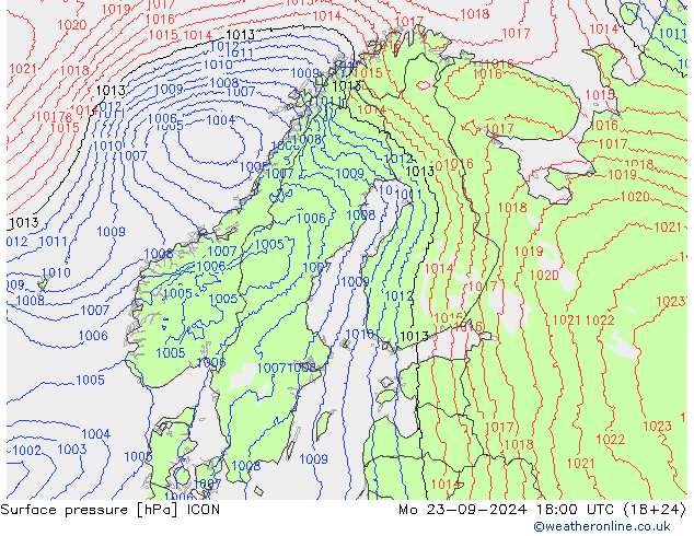 Surface pressure ICON Mo 23.09.2024 18 UTC