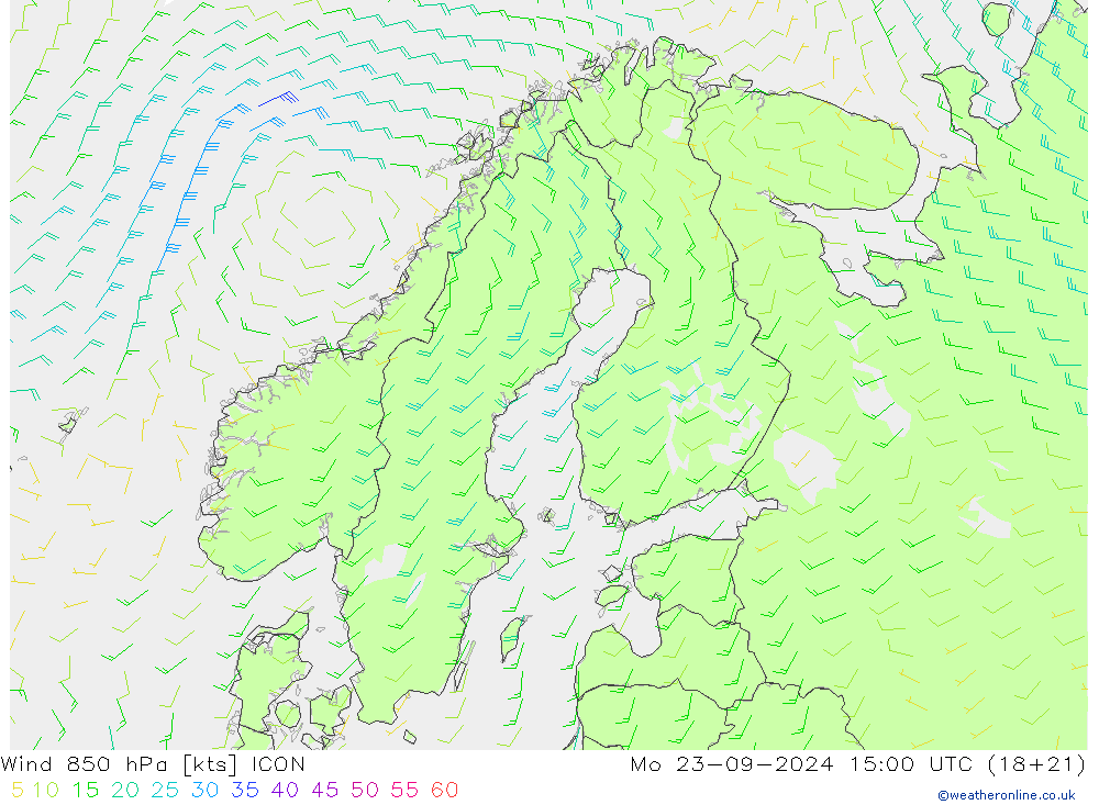 风 850 hPa ICON 星期一 23.09.2024 15 UTC