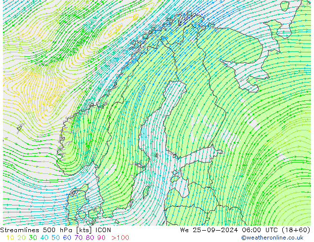 Stroomlijn 500 hPa ICON wo 25.09.2024 06 UTC