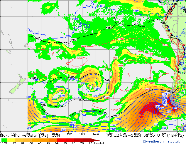 Max. wind velocity ICON пн 23.09.2024 09 UTC