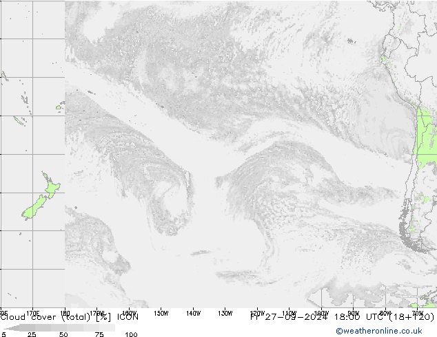 Cloud cover (total) ICON Fr 27.09.2024 18 UTC