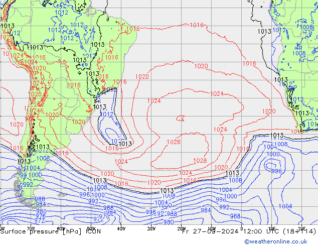 Yer basıncı ICON Cu 27.09.2024 12 UTC