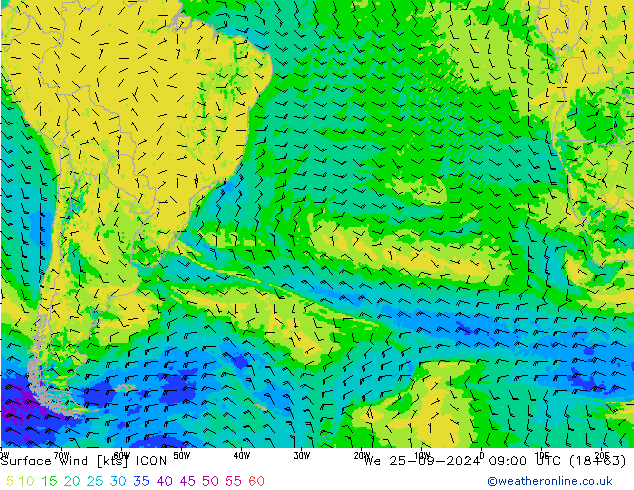 Rüzgar 10 m ICON Çar 25.09.2024 09 UTC