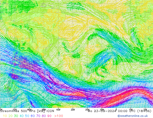 Streamlines 500 hPa ICON Po 23.09.2024 00 UTC