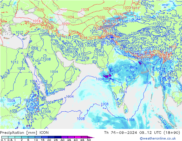 Srážky ICON Čt 26.09.2024 12 UTC