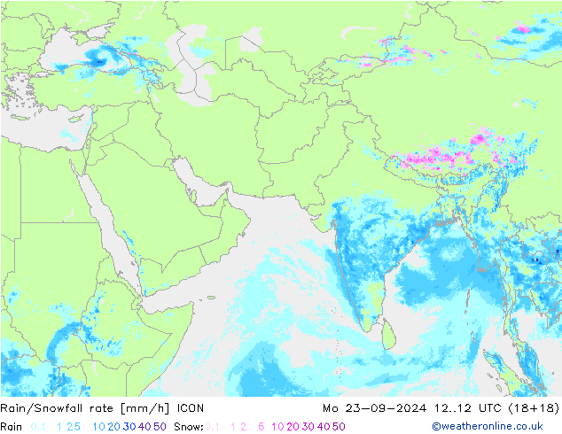 Rain/Snowfall rate ICON Mo 23.09.2024 12 UTC