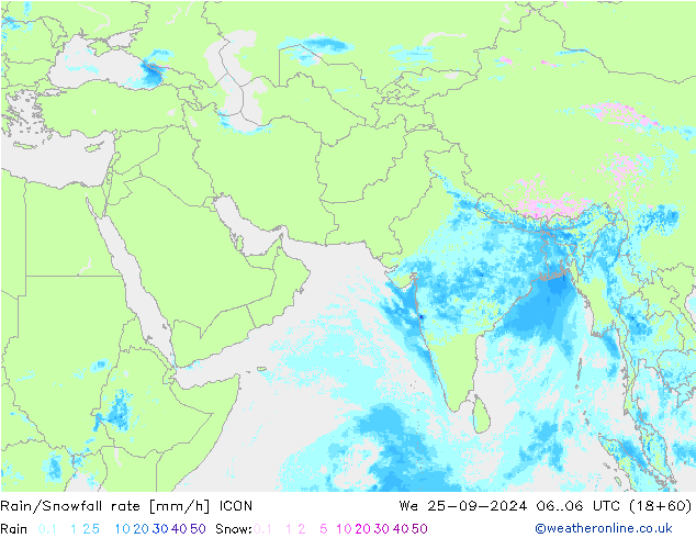 Rain/Snowfall rate ICON We 25.09.2024 06 UTC