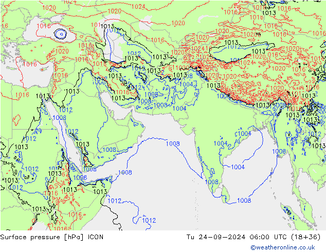 Surface pressure ICON Tu 24.09.2024 06 UTC