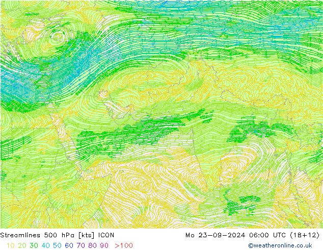 Streamlines 500 hPa ICON Mo 23.09.2024 06 UTC