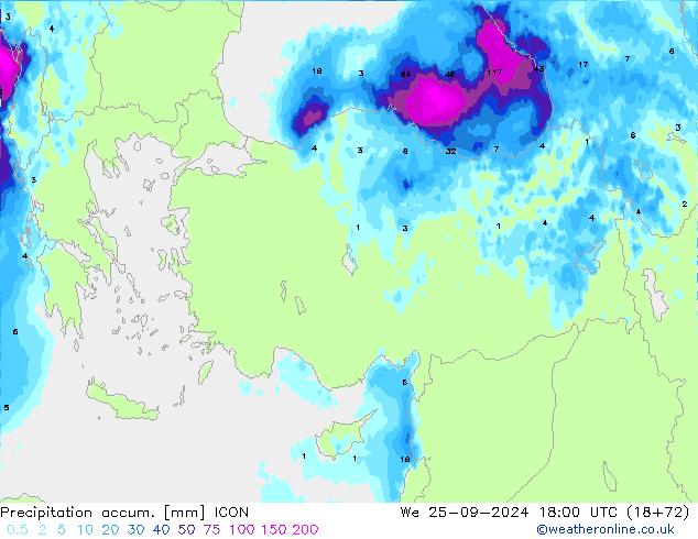 Precipitación acum. ICON mié 25.09.2024 18 UTC