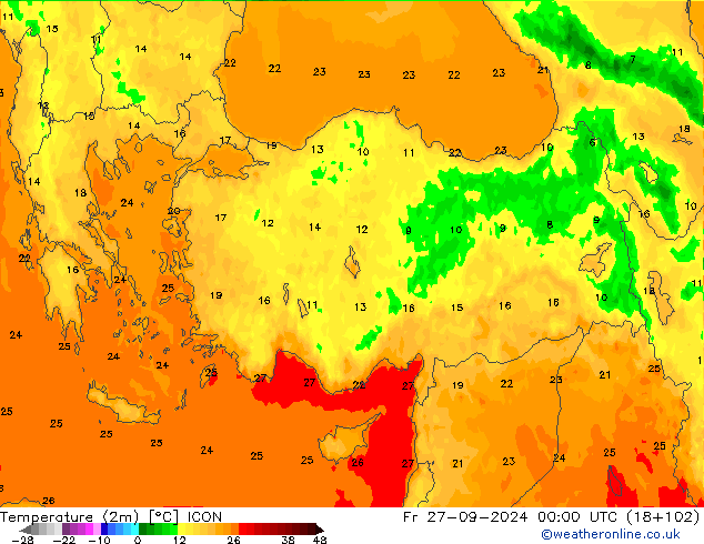 Temperature (2m) ICON Fr 27.09.2024 00 UTC