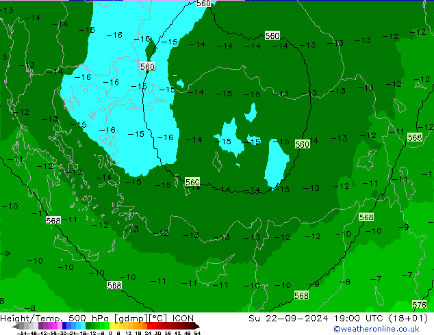 Géop./Temp. 500 hPa ICON dim 22.09.2024 19 UTC