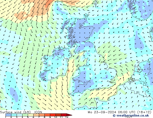  10 m (bft) ICON  23.09.2024 06 UTC