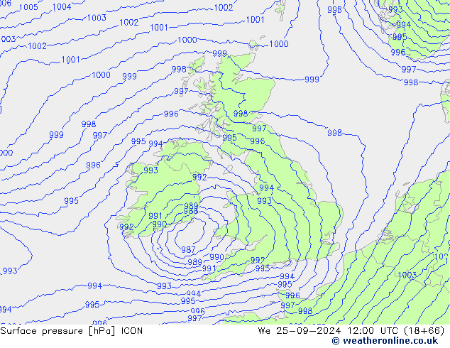 Surface pressure ICON We 25.09.2024 12 UTC