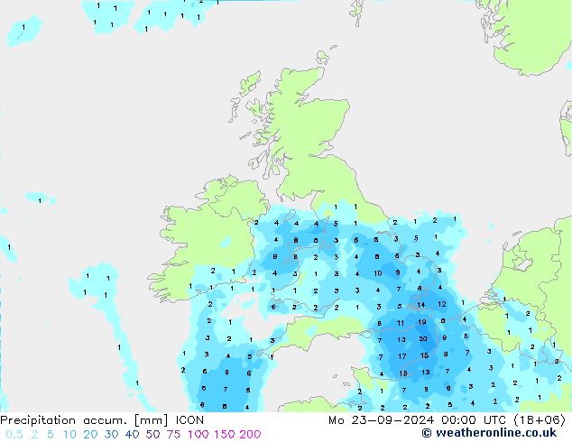 Precipitation accum. ICON Mo 23.09.2024 00 UTC