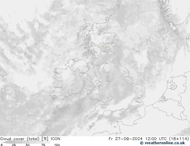 Cloud cover (total) ICON Fr 27.09.2024 12 UTC