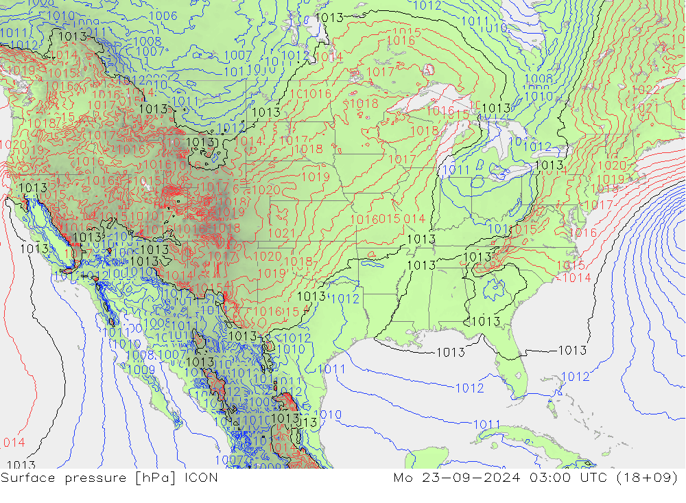 Luchtdruk (Grond) ICON ma 23.09.2024 03 UTC