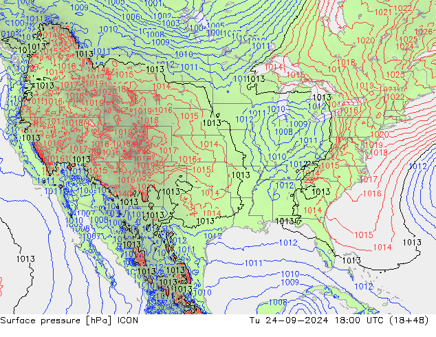 Pressione al suolo ICON mar 24.09.2024 18 UTC