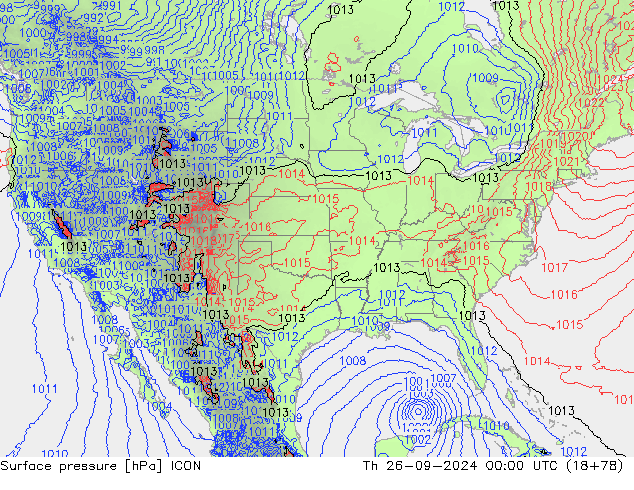 Atmosférický tlak ICON Čt 26.09.2024 00 UTC