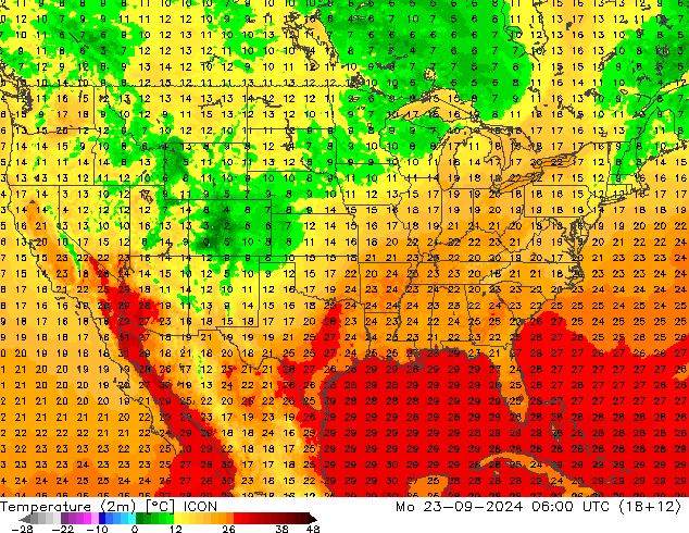 Temperatura (2m) ICON lun 23.09.2024 06 UTC