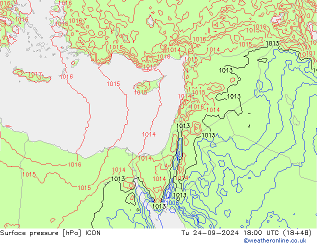 Surface pressure ICON Tu 24.09.2024 18 UTC