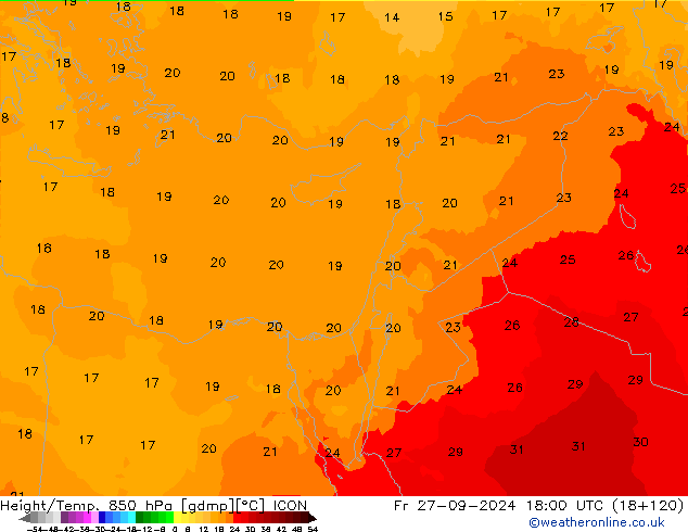 Height/Temp. 850 hPa ICON pt. 27.09.2024 18 UTC