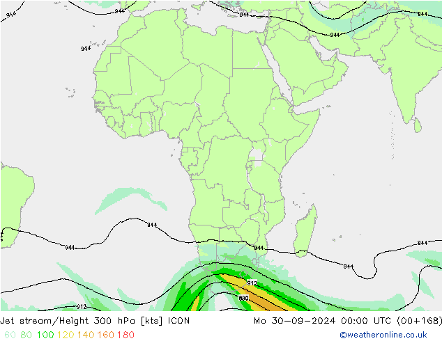 Corriente en chorro ICON lun 30.09.2024 00 UTC