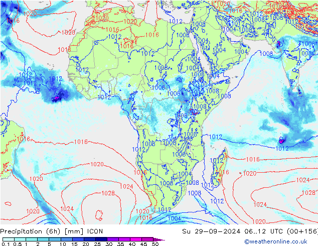 Precipitation (6h) ICON Su 29.09.2024 12 UTC