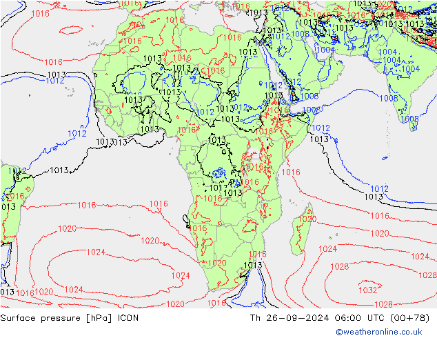 pressão do solo ICON Qui 26.09.2024 06 UTC