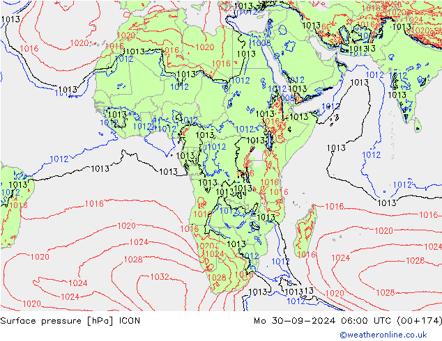 Surface pressure ICON Mo 30.09.2024 06 UTC