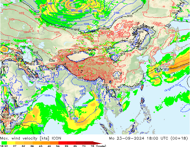 Max. wind velocity ICON Mo 23.09.2024 18 UTC