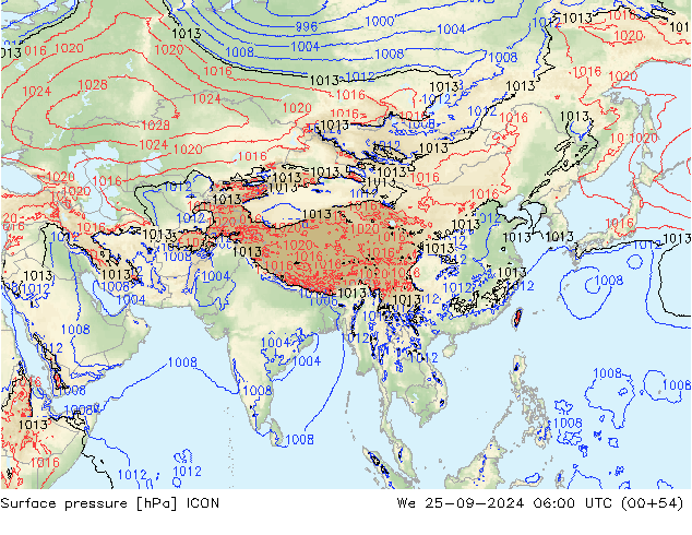 Yer basıncı ICON Çar 25.09.2024 06 UTC