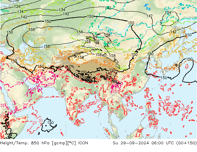 Height/Temp. 850 hPa ICON So 29.09.2024 06 UTC