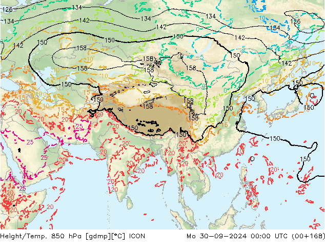 Hoogte/Temp. 850 hPa ICON ma 30.09.2024 00 UTC