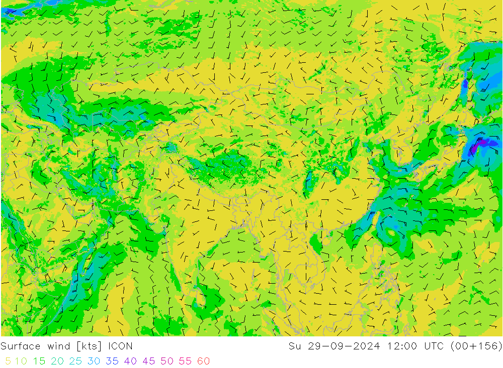 Surface wind ICON Su 29.09.2024 12 UTC