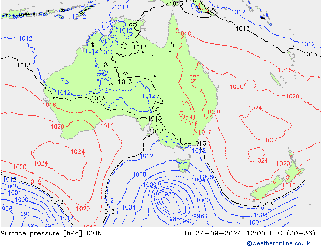 Surface pressure ICON Tu 24.09.2024 12 UTC