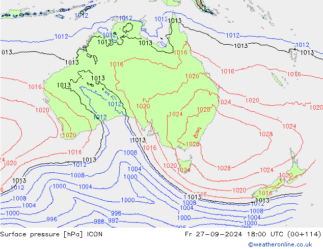 Luchtdruk (Grond) ICON vr 27.09.2024 18 UTC