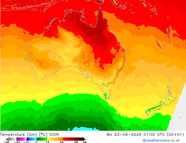 Temperature (2m) ICON Mo 23.09.2024 01 UTC