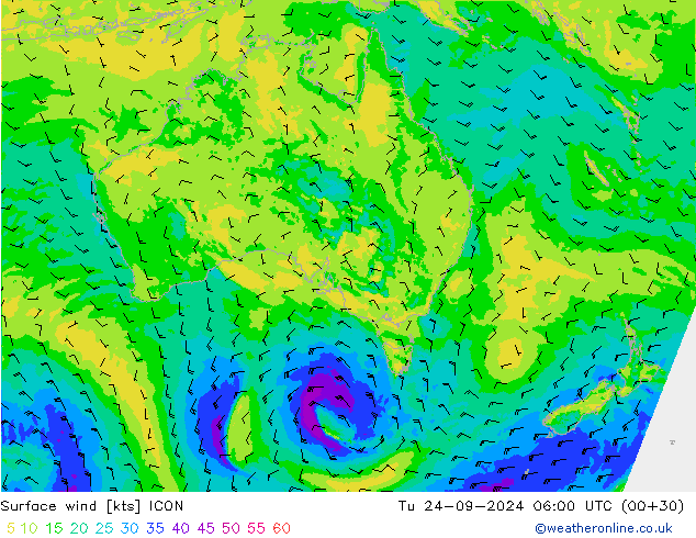 ветер 10 m ICON вт 24.09.2024 06 UTC