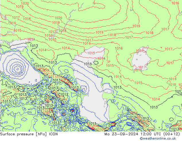 Surface pressure ICON Mo 23.09.2024 12 UTC