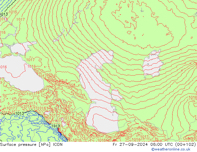 Surface pressure ICON Fr 27.09.2024 06 UTC