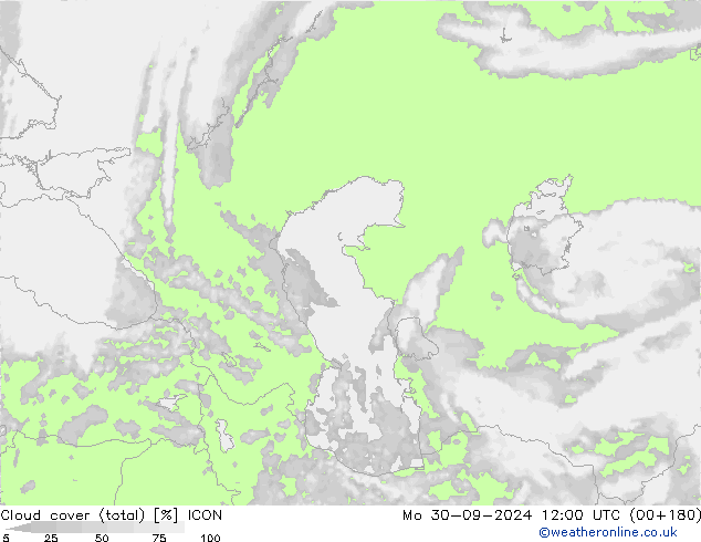 Cloud cover (total) ICON Mo 30.09.2024 12 UTC