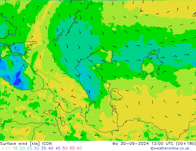 Surface wind ICON Mo 30.09.2024 12 UTC