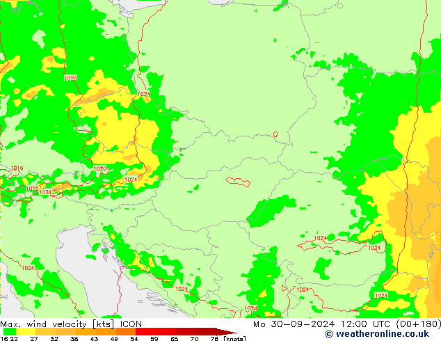 Maks. Rüzgar Hızı ICON Pzt 30.09.2024 12 UTC