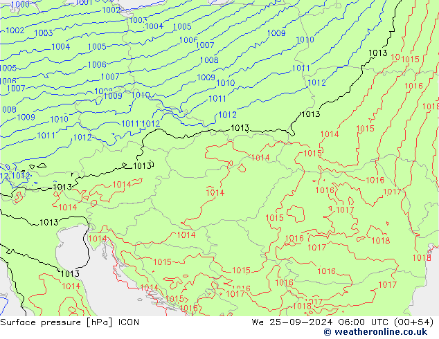 Pressione al suolo ICON mer 25.09.2024 06 UTC