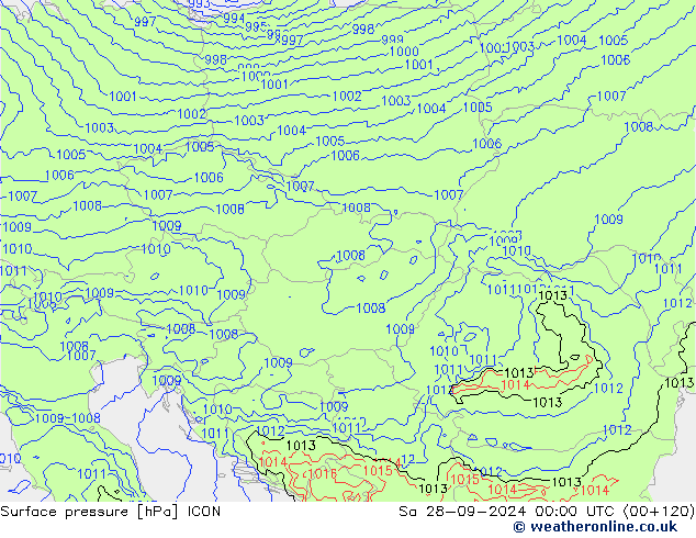 Yer basıncı ICON Cts 28.09.2024 00 UTC