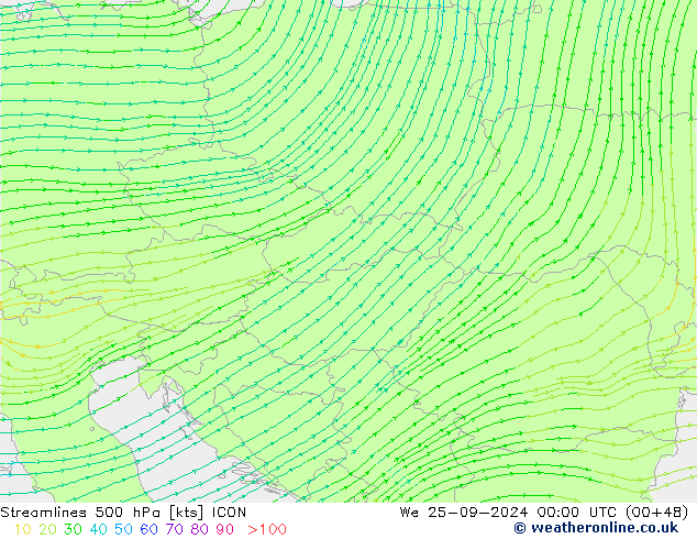 Stromlinien 500 hPa ICON Mi 25.09.2024 00 UTC